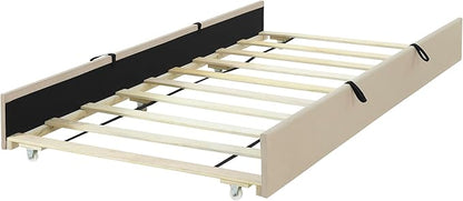Twin Size Bed Frame with Trundle Bed,Velvet Upholstered Bed Frame,Twin Size Trundle Bed with Headboard,Upholstered Platform Bed Twin for Kids Teens Adults(Beige)