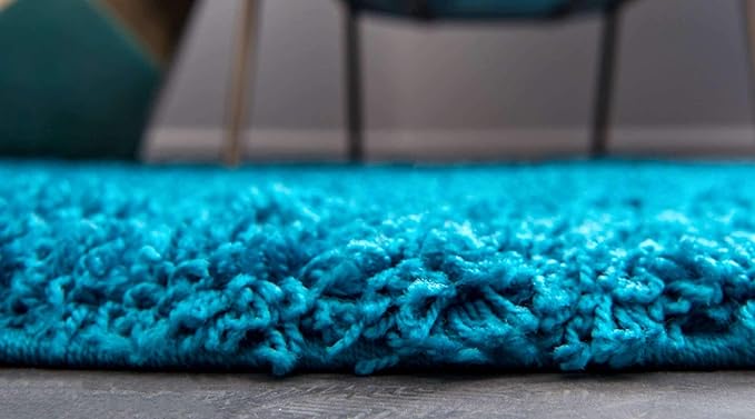 Unique Loom Solid Shag Collection Area Rug (2' 6" x 16' 5" Runner, Turquoise)