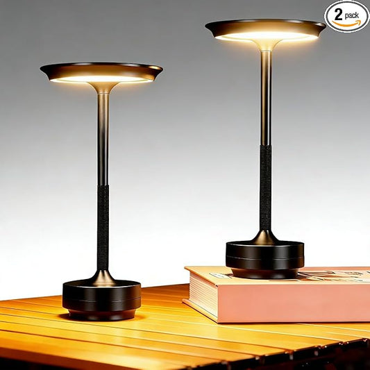 2 Pack Cordless Table Lamp Rechargeable, Portable Battery Powered USB Desk Lamp, 3 Color Dimming LED Table Light with Touch Control, for Bedroom/Restaurant/Office/Outdoor(Black)