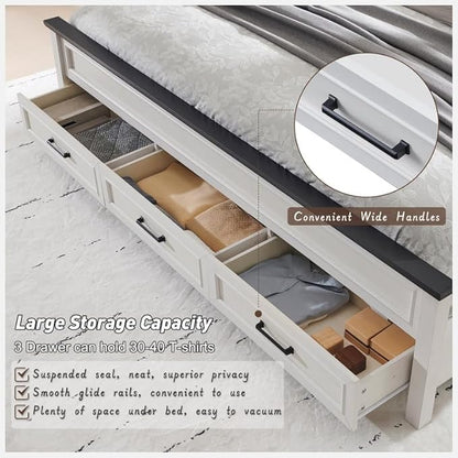 ACCOHOHO Farmhouse King Size Bed Frame with 52" Tall Headboard, Wood Platform Bedframe with Footboard and Storage Drawers, No Squeak, No Box Spring Needed, White