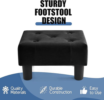 BRIAN & DANY Small Foot Stool, Velvet Foot Stools with Legs, Stable Small Footstool for Living Room, Black