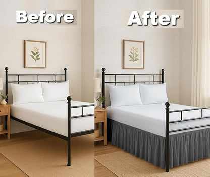 Ruffled Bed Skirt Split Corners with Platform, Tailored Fit Hotel Quality Wrinkle Free Ultra-Soft Microfiber Dust Ruffle, Upto 28 Inch Drop, Twin, Dark Grey