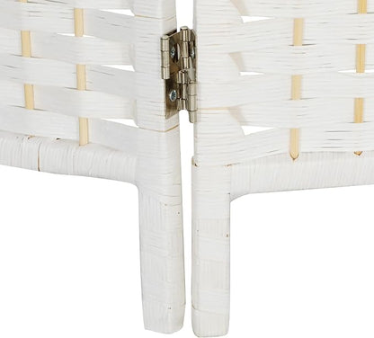 HOMCOM Room Divider, 4 Panel Folding Privacy Screen, 6FT Tall Portable Wicker Weave Partition Wall Divider for Bedroom, Home Office, White