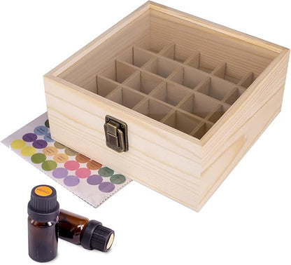 Essential Oil Storage Box High Capacity Glass Lid Wooden Essential Oils Display Organizer Stand Holder for 15 ml Bottles Nail Polish Collection.
