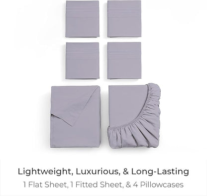 Mellanni California King Sheet Set - 6-Piece Iconic Collection Bedding, (Including 4 Pillowcases), 16-Inch Deep Pocket, Easy Care, Extra Soft, Cooling Sheets, Brushed Microfiber - Lavender