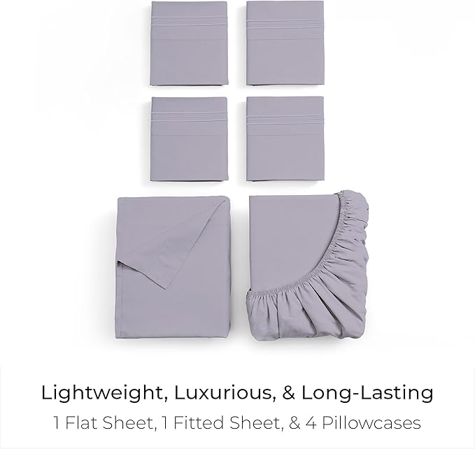 Mellanni Full Sheet Set - 6-Piece Iconic Collection Bedding, (Including 4 Pillowcases), 16-Inch Deep Pocket, Easy Care, Extra Soft, Cooling Sheets, Brushed Microfiber - Lavender
