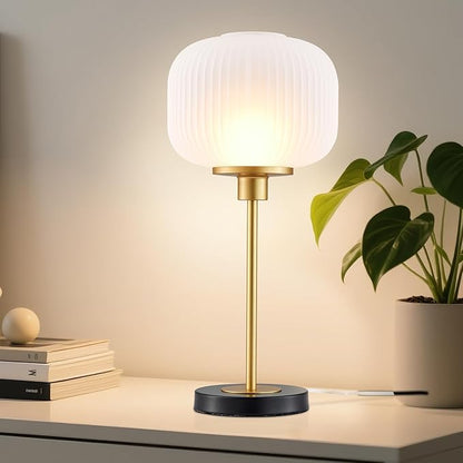 Industrial Table Lamps with Unique Glass Shade, Vintage Bedside Lamps for Bedroom, Modern Nightstand Desk Lamp for Living Room, 1 Pack