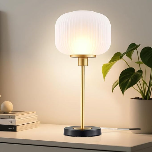Industrial Table Lamps with Unique Glass Shade, Vintage Bedside Lamps for Bedroom, Modern Nightstand Desk Lamp for Living Room, 1 Pack