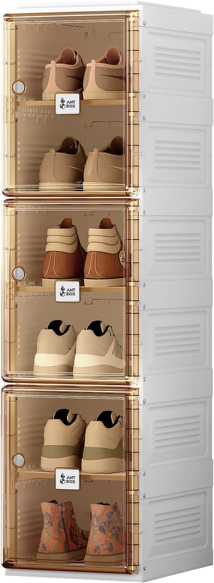 ANTBOX Shoe Organizer Storage Box, Portable Folding Shoe Rack for Closet with Magnetic Clear Door,Large Sneaker Cabinet Bins Sturdy Easy Assembly 6 Layers-6 Grids