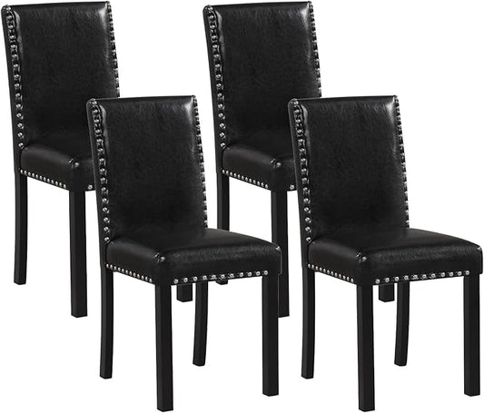 Giantex Black Dining Chairs Set of 4, Faux Leather Upholstered Parsons Kitchen Chairs with Solid Rubber & Bent Wood Legs, Thick Padded Seat, Armless Side Chairs for Living Dining Room Restaurant