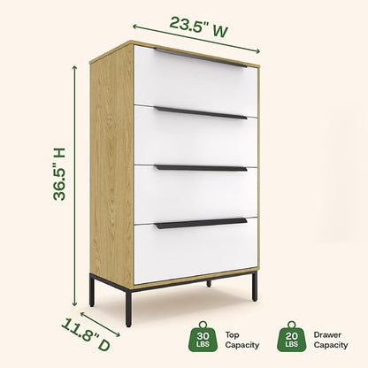 tinge Lira Premium Fabric Dresser - Solid Wooden Frame, 4 Spacious Sag-Proof Drawers with Sleek Metal Handles - Sleek & Durable Storage Solution for Your Home (Light Brown)