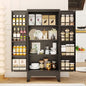 47" Kitchen Pantry Cabinet, Metal Storage Cabinet with 3 Adjustable Layer Shelves, 8 Door Shelves, Buffet Sideboard for Living Room, Kitchen, Black