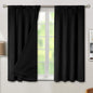 BGment Black Blackout Curtains for Bedroom 54 Inch Length, Rod Pocket 100% Blackout Curtains with Thermal Liner Light Blocking Curtains for Living Room, Each Window Curtains 2 Panels, 42 x 54 Inch