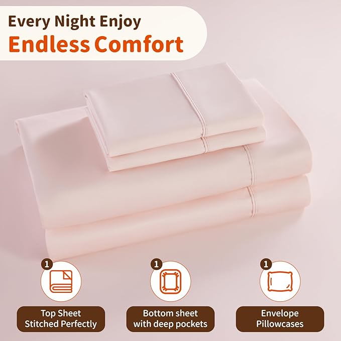 LBRO2M 1000 Thread Count 100% Egyptian Cotton Sheets Set Twin XL, 3 Piece Sets Bed Sheet Deep Pocket Sheet Set 16" Soft Comfortable All Season (Twin XL, Pink)