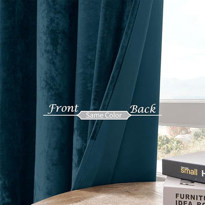 SMILETIME Tranquil Blue Crushed Velvet Curtains 52x108 inch Luxurious Thermal Insulated Soundproof Drapes for Living Room Bedroom Office Soft and Durable Light-Filtering Window Treatments, 2 Panels