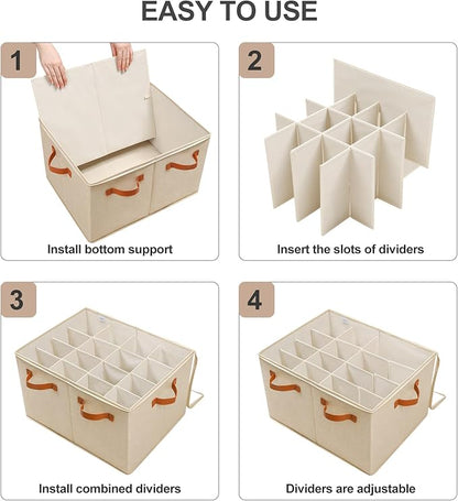 Shoe Organizer for Closet 2 Pack, Foldable Shoe Box with Adjustable Dividers and Clear Cover, Space Saving Shoe Storage Organizer Cabinet with Reinforced Handles, Fits 32 Pairs TP12J