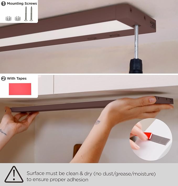 16 Inch Under Cabinet Lighting Plug in, 9W 120V 3 Color 3000K/4000K/5000K, 3 Brightness, Super Bright, Ultra Thin Under Counter Lights for Kitchen, Linkable LED Cabinet Light,Bronze