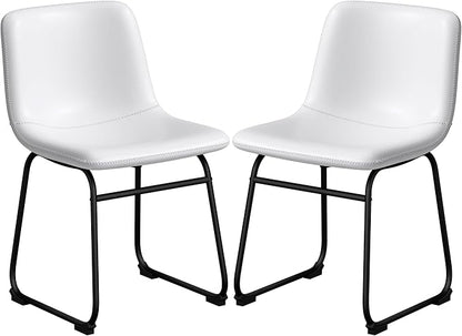 Dining Chairs Set of 6, 18 Inch Modern Armless Dining Chair with Back, Faux Leather Kitchen Dining Room Chair with Metal Legs for Home, Bistro Coffee Shops (White)