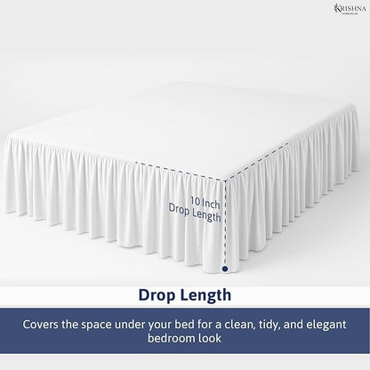 KRISHNA Ruffled Bed Skirt with Split Corners King, 100% Microfiber Hotel Quality, 12 Inch Drop Dust Ruffle Gathered Bedskirt with Platform, 78" x 80", White