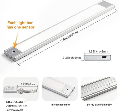 VST Hand Wave Activated Under Cabinet Lights Plug in, Closet Lights, Stepless Dimming Lighting for Kitchen Shelf Cupboard Closet Workbench (12in 3Pack 4000K)