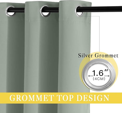 NICETOWN Blackout Sage Green Curtain for Sliding Glass Door - Grommet Thermal Insulated Patio Door Drape Room Darkening Sound Dampening for French Door (W100 x L84, 1 Piece)