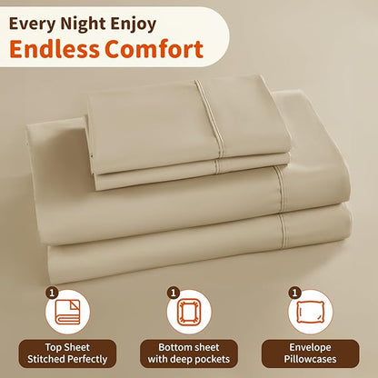 LBRO2M 1000 Thread Count 100% Egyptian Cotton Sheets Set Twin XL, 3 Piece Sets Bed Sheet Deep Pocket Sheet Set 16" Soft Comfortable All Season (Twin XL, Linen)