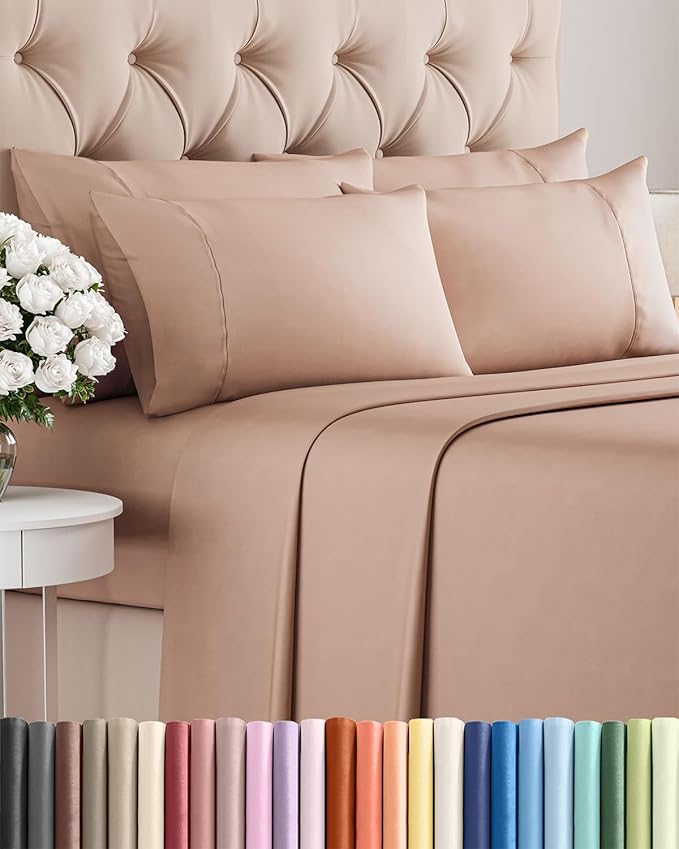 King 6 Piece Sheet Set - Cooling, Comfy & Breathable - Hotel Luxury Bedding, Includes Fitted Sheet for Women, Men, Kids and Teens - 1 Flat, 1 Fitted Sheet, 4 Pillowcases with Deep Pockets - Mauve