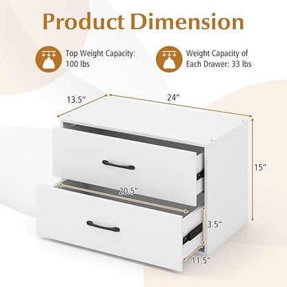 Giantex Stackable 2-Drawer Dressers for Bedroom - Short Dresser Two Drawer Storage Cabinet w/Handles & Anti-Topping Device, Small Dresser Chest of 2 Drawers for Closet Bedroom (2, White)