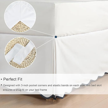 HIG Off-White Chic Twin XL Bed Skirt - Easy Fit Scallop Edge Pleated Bedskirts, 14 Inch Drop Anti-Slip Dust Ruffle, Thick Fabric for Enhanced Privacy, Pre-Washed for Long-Lasting Use(N60022)