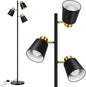 QiMH Tree Floor Lamps for Living Room, 67" Modern Standing Floor Lamp with 3 LED Bulb, Industrial Tall Lamp Reading Lighting for Bedroom Study Office Decor, 3 Rotatable Light Heads, Black Gold