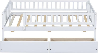 Bellemave Twin Bed Frames with Rails for Kids, Twin daybed Frame with Drawers for Boys/Girls/Adults，White