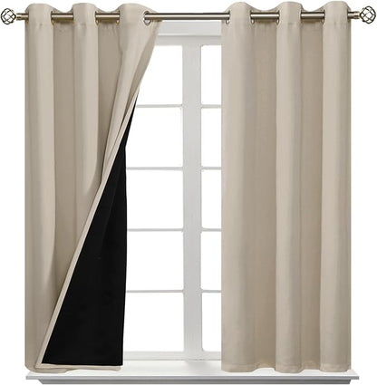 BGment Short 100% Blackout Curtains for Bedroom, Thermal Insulated Energy Efficiency Noise Reducing Grommet Curtains 54 Inch Length with Liner for Small Window 2 Panels Each 42 Inch Wide, Cashmere