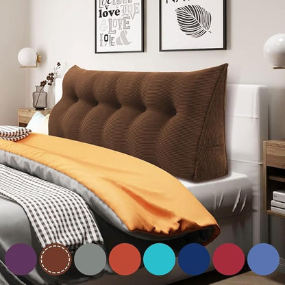 WOWMAX 100% Cotton Corduroy Headboard Pillow – Queen Size Back Support Reading Wedge for Bed & Daybed, Plush Handmade Bolster Cushion with Removable Cover, Cozy Bed Rest Pillow, Coffee