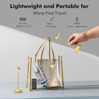 3 Pack 8.26in Gold Small Cordless Table Lamps Rechargeable, Battery Operated Mini Lamp, Small Lamp Touch Portable Table Lights, LED Night Light for Bedside/Dining/Bar/Outdoor (Gold-B)