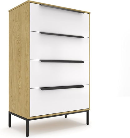 tinge Lira Premium Fabric Dresser - Solid Wooden Frame, 4 Spacious Sag-Proof Drawers with Sleek Metal Handles - Sleek & Durable Storage Solution for Your Home (Light Brown)