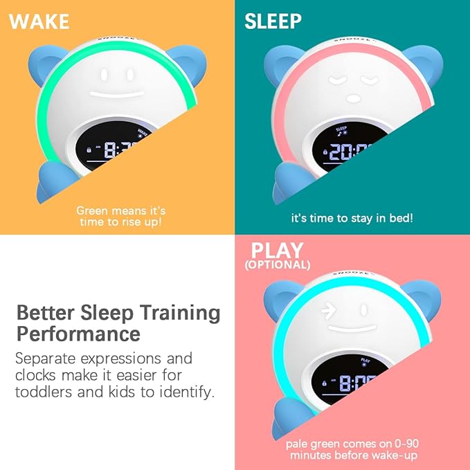 OK to Wake Clock for Kids, Sleep Training Clock with Night Light and Sound Machine, Kids Alarm Clock for Bedrooms (Blue)