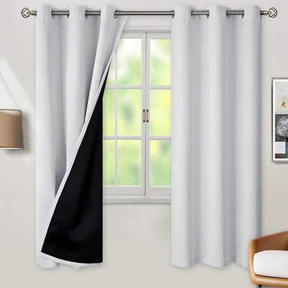 BGment Greyish White 100% Blackout Curtains for Living Room 72 Inch Length 2 Panels, Thermal Insulated Full Light Blocking Energy Save Window Drapes for Nursery Bedroom Darkening, 42 Inch Wide Each