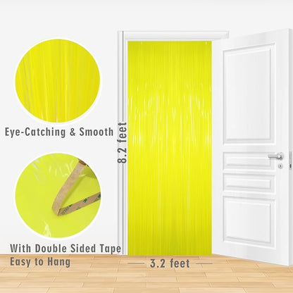 GOER 3.2 ft x 8.2 ft Metallic Tinsel Foil Fringe Curtains Party Photo Backdrop Party Streamers for Birthday,Graduation,New Year Eve Decorations Wedding Decor(4 Packs,Candy Lemon Yellow)