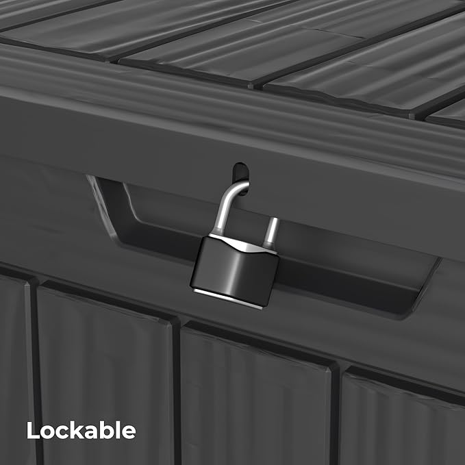 35 Gallon Outdoor Storage Box Waterproof Lockable Resin Deck Box Large, Patio Storage Bin for Pool Accessories Cushion Furniture, Garden Tools, UV-Resistant Outside Delivery Black