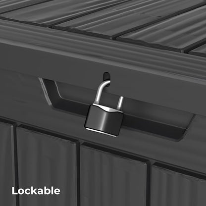 35 Gallon Outdoor Storage Box Waterproof Lockable Resin Deck Box Large, Patio Storage Bin for Pool Accessories Cushion Furniture, Garden Tools, UV-Resistant Outside Delivery Black