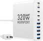 320W USB C Charger Block, 10-Port USB C Charging Station GaN III PD 65W Laptop Fast Charger Adapter for MacBook Pro/Air, DELL, iPad, iPhone, Samsung Galaxy White
