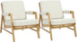 HEAH-YO Modern Accent Chair Set of 2, Upholstered Linen Fabric Living Room Chair with Wooden Frame, Comfy Armchair with Thick Cushion for Bedroom Balcony, Beige