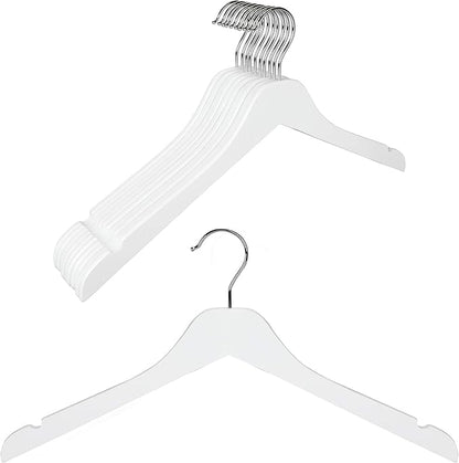 TOPIA HANGER White Wooden Hangers 10 Pack, 0.28 inch Slim Wood Clothes Hanger with Flat Design and Smooth Notches, Lightweight&Durable Space Saving Hangers for Shirt, Coat, Camisole-CT29W