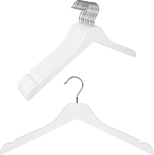 TOPIA HANGER White Wooden Hangers 10 Pack, 0.28 inch Slim Wood Clothes Hanger with Flat Design and Smooth Notches, Lightweight&Durable Space Saving Hangers for Shirt, Coat, Camisole-CT29W