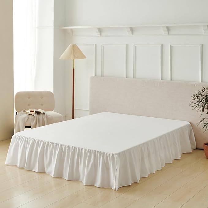 Bed Skirt Full Size Ruffled Bed Skirt with Split Corners, Full Bed Skirts 12 Inch Drop with Platform, White, 12'' Full