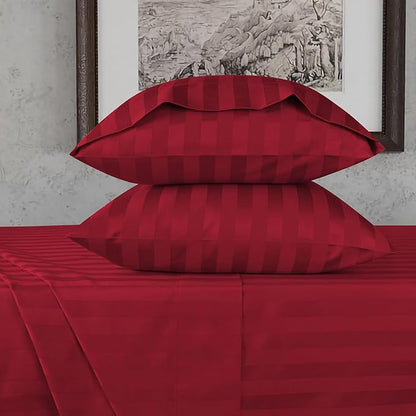 URBANHUT 800 Thread Count 100% Cotton Damask King Size Sheets, 4 Piece Striped King Size Bedsheets, Luxury Hotel Sheets Sateen Weave - Better Than Egyptian, 16" Elasticized Deep Pocket- Burgundy