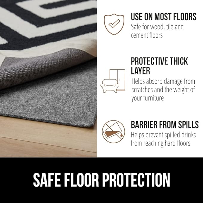 GORILLA GRIP Felt and Natural Rubber Stay in Place Slip Resistant Rug Pad, 1/8in Thick, 2x3 FT Protective Padding Under Area Rugs, Cushioned Gripper Pads, Carpet Runners, Hardwood Floors Protection