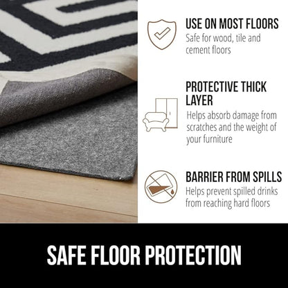 GORILLA GRIP Felt and Natural Rubber Stay in Place Slip Resistant Rug Pad, 1/4in Thick, 6x9 FT Protective Padding Under Area Rugs, Cushioned Gripper Pads, Carpet Runners, Hardwood Floors Protection