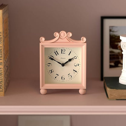 JONES CLOCKS® Parlour Mantel Clock | Classic Carriage Clock | Rose Pink | Elegant Square Decorative case, Perfect for Mantel, Shelf, Table or Bedside