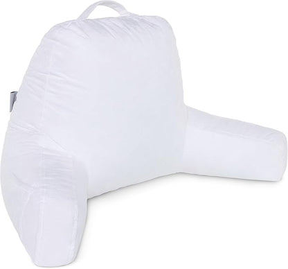 Husband Pillow White, Original Reading Pillow in Bed Rest Chair, Shredded Memory Foam Large Lounge Cushion Adult Backrest with Arms, Comfy Back Support for Sit Sitting Up, Washable/Removable Cover